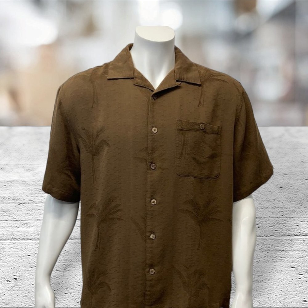 Joe Marlin Brown Camp Hawaiian SS Rayon Palm L
